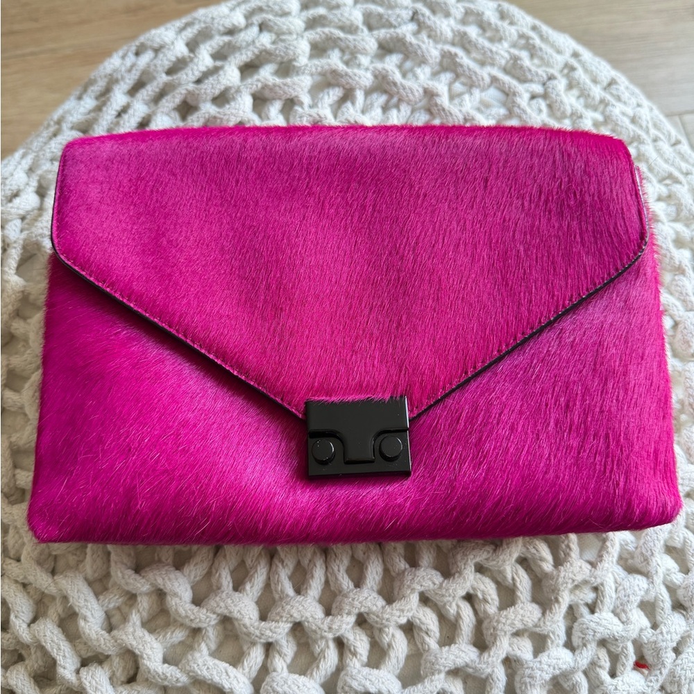 Loeffler Randall Hot Pink Envelope Clutch with Black Closure